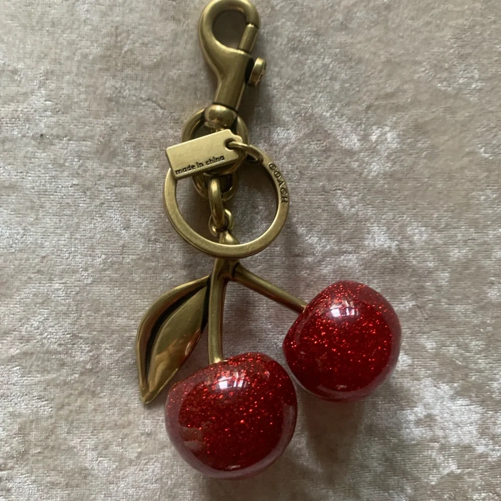 Coach Gold-Tone Cherry Keychain with Red Glitter Cherries